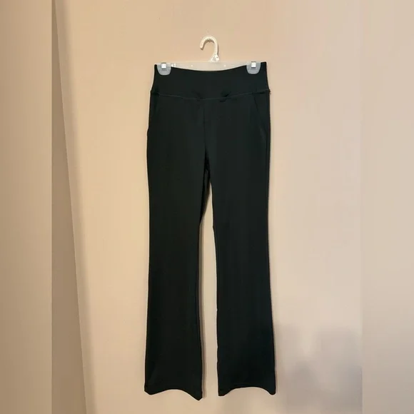 Women's Dark Green Flared Yoga Dress Pants High Waist Stretchy w/ Pockets S - Picture 3 of 6